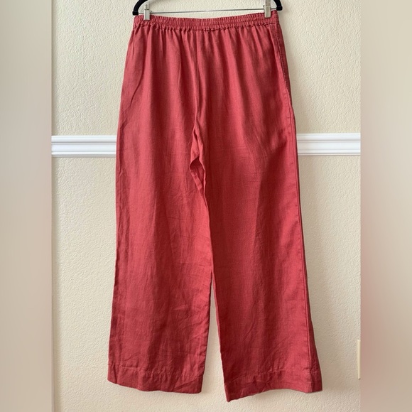 Magaschoni 100% Linen Wide Leg Pull On Pants Elastic Waist Coral Size Large - Picture 10 of 10